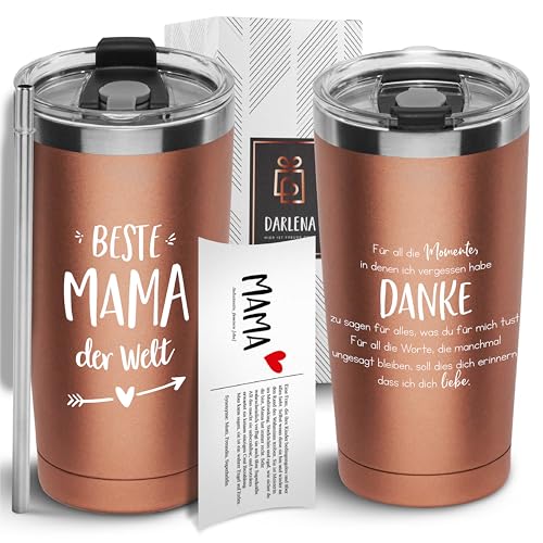 Darlena Thermobecher Beste Mama (Danke) | Mama Geschenk, Geburtstagsgeschenk | Kaffeebecher to go mit Spruch | Danke Geschenke für Mama zum Geburtstag, Muttertag oder Weihnachten | 500 ml