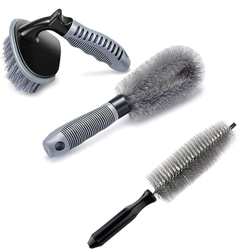 JollyJelly Roue Brosse De Nettoyage 3 Pack en Acier Et en Alliage Roue De Brosse De Nettoyage Brosse De Voiture Rim Cleaner Kit Nettoyant Outil De Lavage pour Voiture Moto Bicyclette