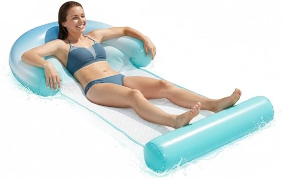 Deluxe Mesh Sun Chair with Footrest 3 in 1 Inflatable Pool & Beach Raft - Blue Ombre