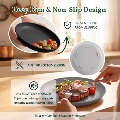 Image of Homienly Wheat Straw Dinner Plates Set of 8-11 Inch, Alternative to Plastic, Microwave & Dishwasher Safe, Unbreakable Kids Plates with 4 Colors (Stone Grey)