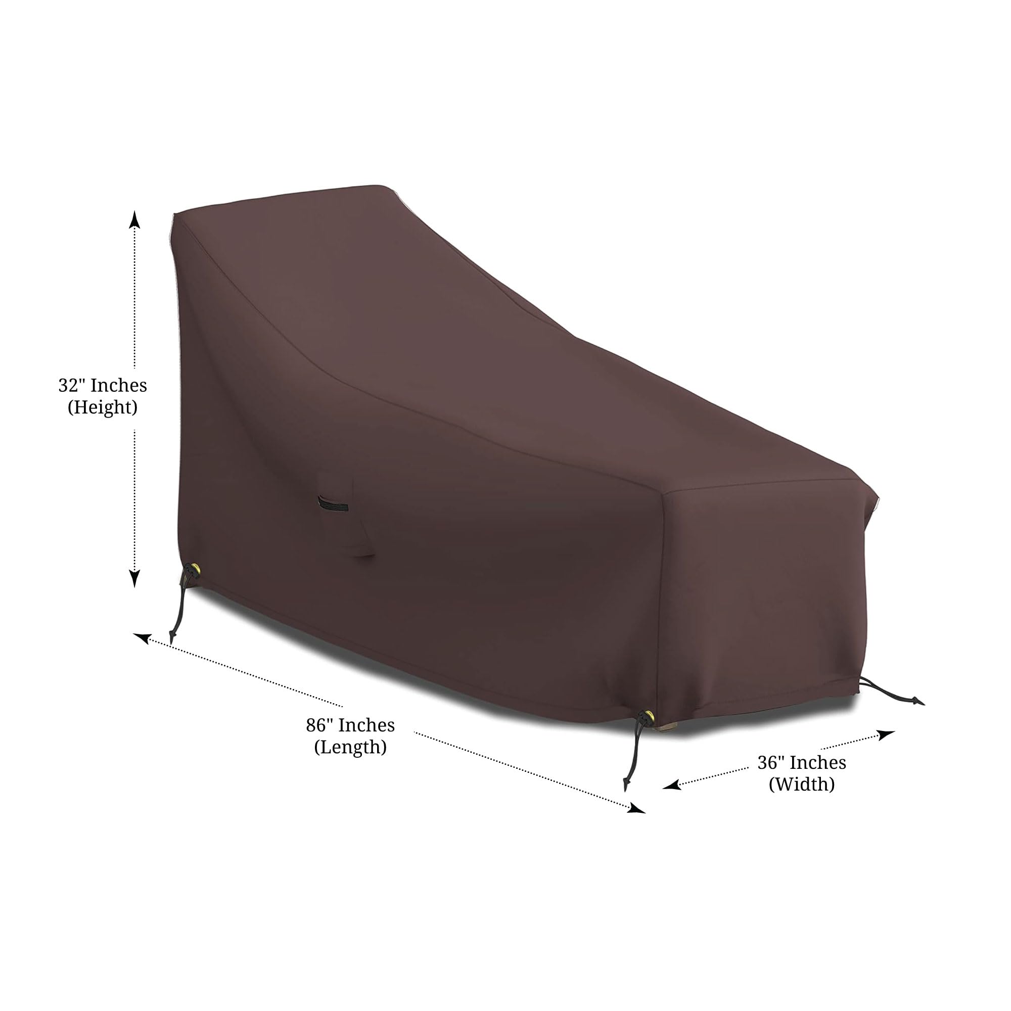 Funda para tumbona de patio de 12 onzas, impermeable, 100% resistente a la intemperie, cubierta de PVC con bolsillos de aire y cordón para un ajuste cómodo (86 ancho x 36 profundidad x 32 alto, café)