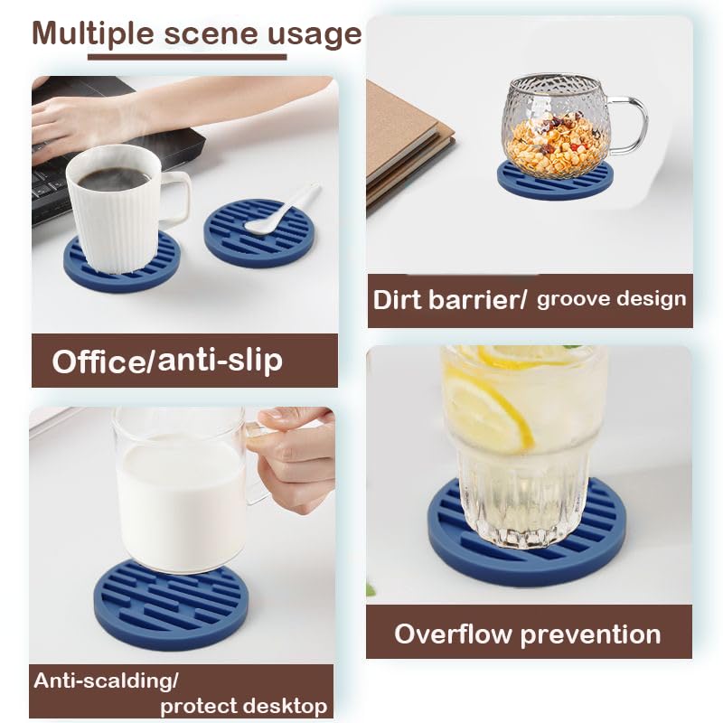 Cwajbaa Anti-Slip Silicone Coaster Set Of 6 - With Gold Stand, For Hot & Cold Drinks, Desktop Protector