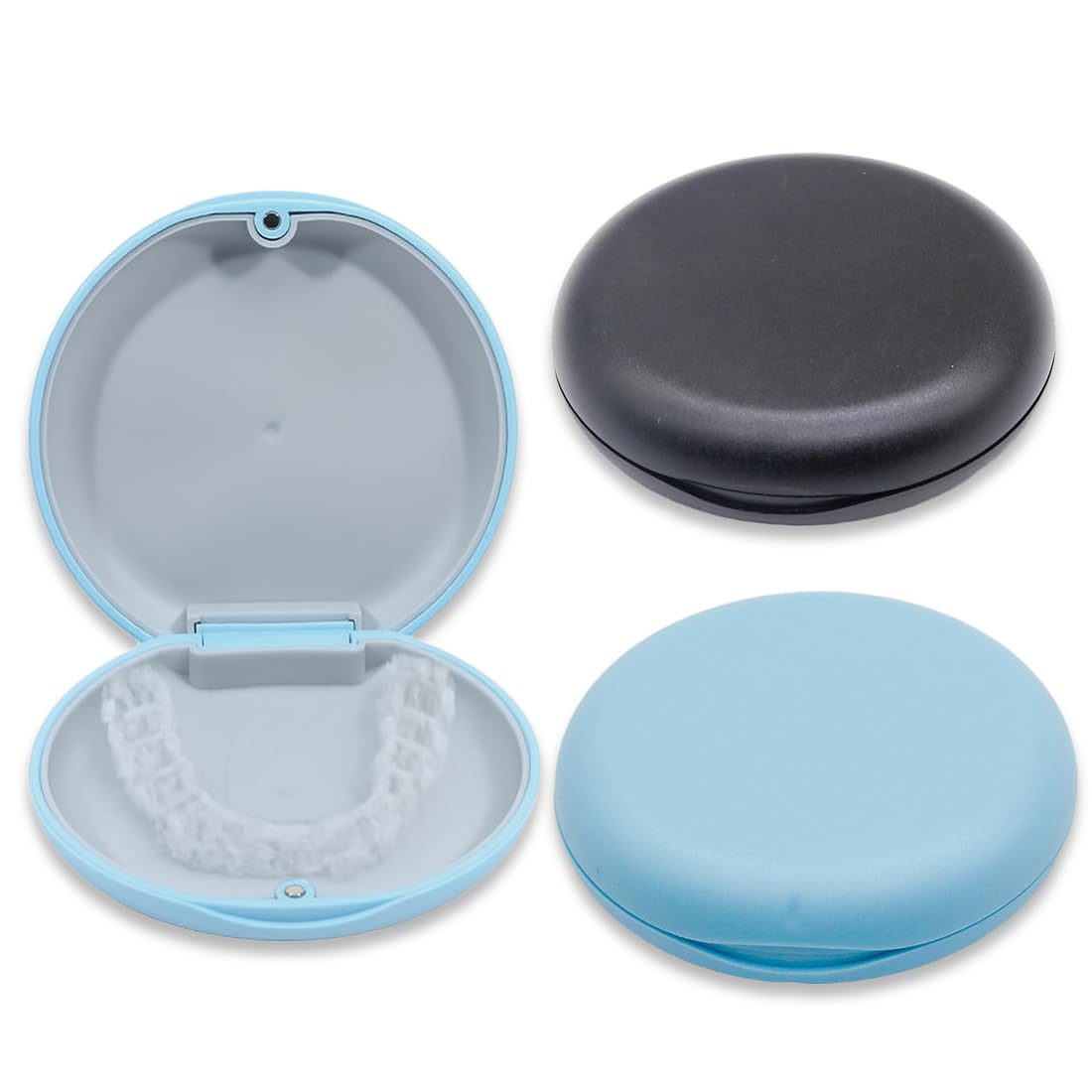 Caja Dentadura Postiza 2 Piezas Contenedor Almacenamiento Portátil Negro Azul