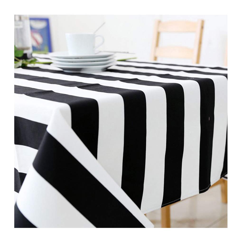 Nowoczesny czarno-biały bawełniany lniany obrus w paski 220 x 140 cm prostokątny design na wesela i jadalnię elegancka dekoracja stołu i niezbędne nakrycia stołu