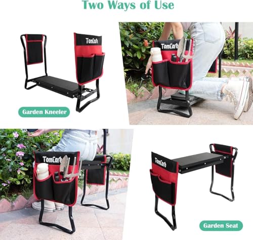 Image of TomCare Garden Kneeler Seat Garden Bench Garden Stools Foldable Stool with Tool Bag Pouch EVA Foam Pad Outdoor Portable Kneeler Christmas Gardening Gifts for Women Men,Large 21.65 inchx10.62 inchx18.89 inch,Black