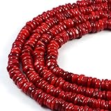 AqBeadsUk Semi Precious Beads Crystal Energy Stone with Natural Healing Power- Premium Genuine Semi Precious Beads Red Coral 10 x 3 mm Rondelle Gemstone Jewellery Making Beads 40,6 cm