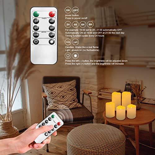 Nimiko Flameless Candles with Remote, Single Battery Led Pillar Candles with 10-Key Remotes for Home/Wedding Decor Waterproof Outdoor Indoor Candles, Plastic Ivory Pack of 3 (D: 3.25\" x H: 4\" 5\" 6\") - Thumbnail 5