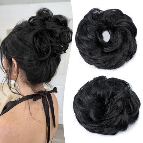 Gairyan Chignon Finto per Capelli Chignon Facile per Capelli Elastico Sintetico Ricci Ondulati Coda di Cavallo Updo Posticci per Capelli Voluminoso Mossi Ciambella Hair Bun Ponytail, Marrone scuro