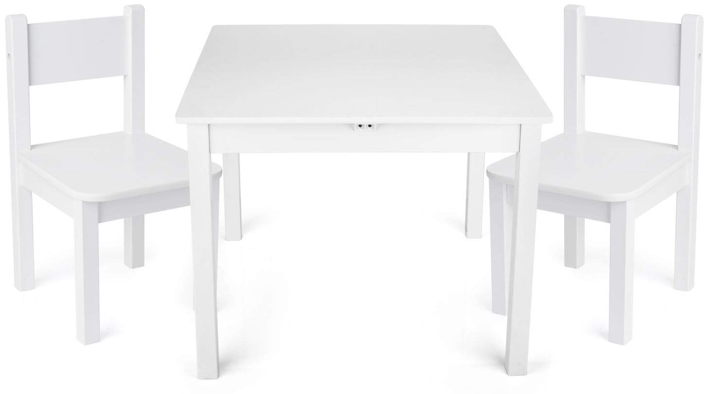 leomark tavolo e 2 sedie in legno per bambini 60x60x49 cm, stabile set per camera dei bambini, sala comune, scuola materna, asilo nido, mobili per bambini, Yeti colore BIANCO