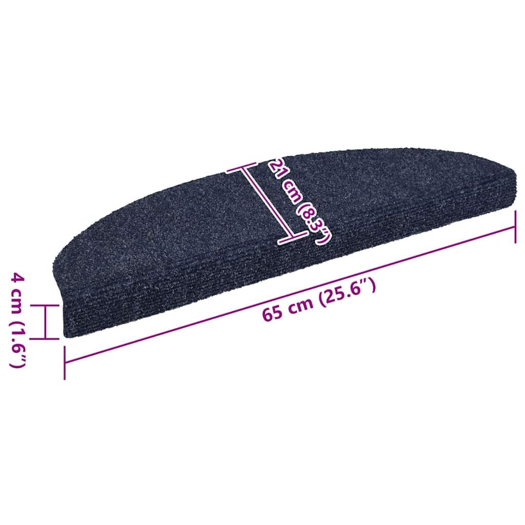Stufenmatten Selbstklebend 15 Stück 65x21x4 cm Blau Halbrund Groß Treppenstufen Matten, Teppich Innen für Treppen, rutschfest Stufenmatten Treppenteppich