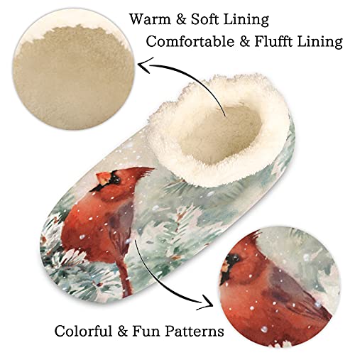 Watercolor Bird Slippers for Women Mens, Bird Tree Winter Warm Soft Coral Fleece Fuzzy House Slippers Socks Lightweight Portable Comfortable for Indoor Outdoor Bedroom Non-Slip2