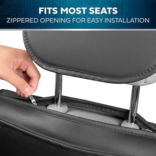 MotorBox Flag Car/Truck Seat Covers US B/W Flag Edition Faux Leather Black & Dark Gray Seat Covers for Car Black American Flag on Cushioned Seat Protectors for Automotive Accessories Trucks SUV Car - Image 4