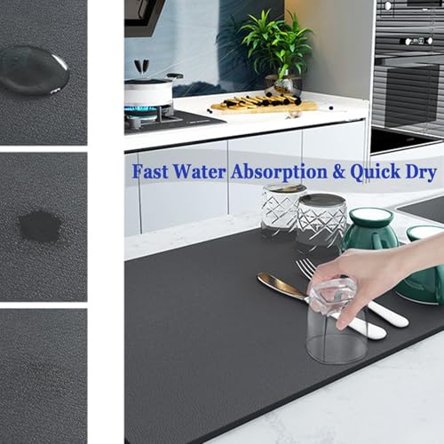 Miniatura 4 de Morbuy Alfombrilla Escurreplatos, 50x40cm Secado Rápido Alfombrilla Cafetera, Color Sólido Estera Fregadero Antideslizante Encimeras, Absorbente Alfombrilla Para Encimera De Cocina Beige