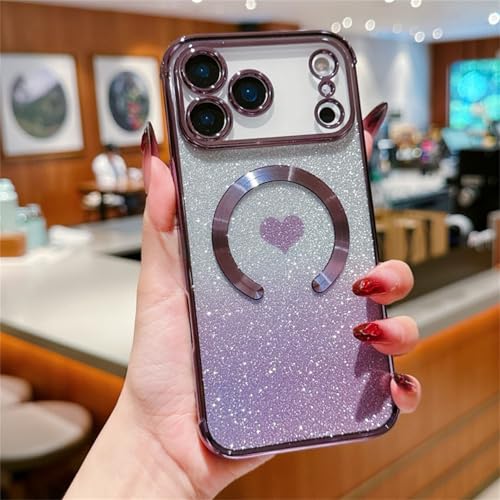 iphone14plus 用ケース magsafe対応 メッキ 透明 ハート キラキラ ワイヤレス充電 アイフォ14plus 車用マグネット式吸引器 黄ばみ防止 持ちやすい 指紋防止 すべらない いphone14plus用 ケース 落下防止の四隅