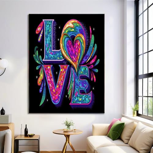 Toile Peinture Amour Lettres 80x120cm pour raviver un mur vide sans cadre encombrant