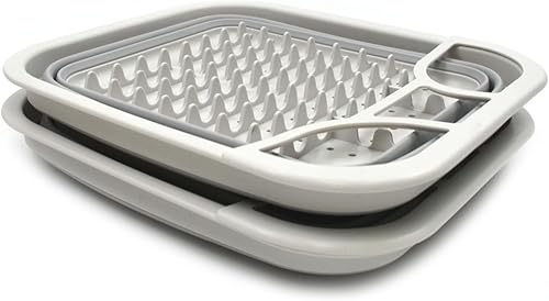 Miniatura 2 de SAMMART Juego de 2 escurridores plegables con escurridor, juego de escurridor plegable, organizador de vajilla portátil, bandeja de almacenamiento