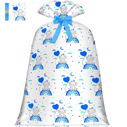 Extra Large Baby Gift Bag Baby Shower Bag Jumbo Gift Bag for Giant Gift Bag for Huge Gift,XL Gift Bag Blue Elephant Rainbow Big Gift Bag for Huge Gift Bag Oversized Gift Bag Present Bag Bluey Gift Wrap Bag Wrapping Bag for Large Gifts for Baby Boy Plastic Bike Gift Bag Baby Shower(48inch Blue 1Pack)