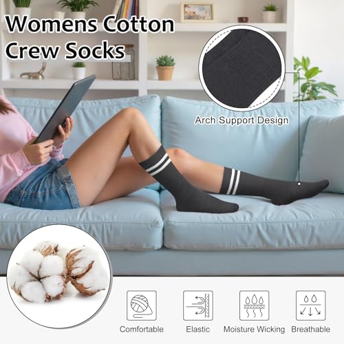 Justay 6 Pairs Striped Crew Socks - Cute Casual Long Athletic Running Tube Calf Cotton Socks for Women Gifts3