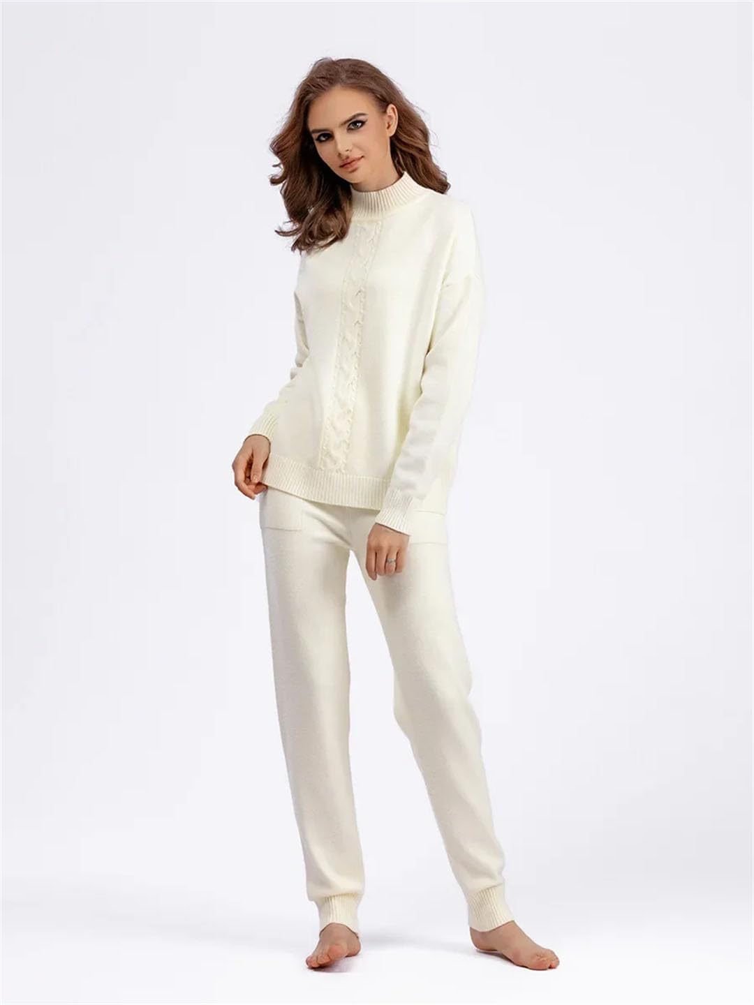 Maglione da donna 2 Pezzi Set Mezzo Dolcevita Maglia Pullover Top Conjuntos Vita Alta Harem Pantaloni Abiti