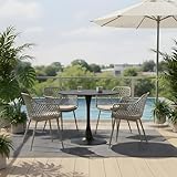 DazzlerE Table Ronde avec 4 chaises, Ensemble de mobilier de Balcon pour Petits balcons, mobilier pour Petits balcons pour Jardin, terrasse, Balcon, Table Noire (Ø 80 cm) + 4 fauteuils Gris