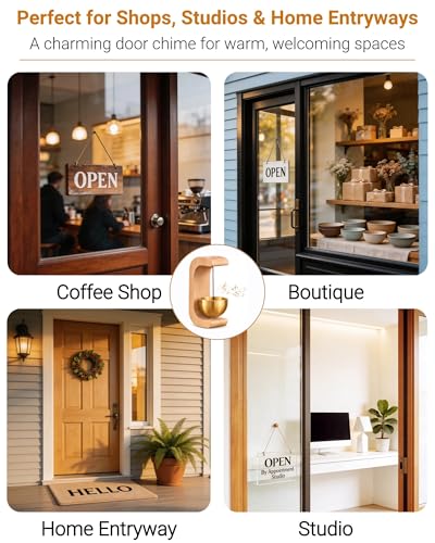 Image of Magnetic Door Chime Bell, Wooden Wind Chime Shopkeepers Doorbell for Door Opening, Door Chimes with Pleasant Ding Sound for Home Store Office Garden, Housewarming Gift Decoration (C-Shaped)