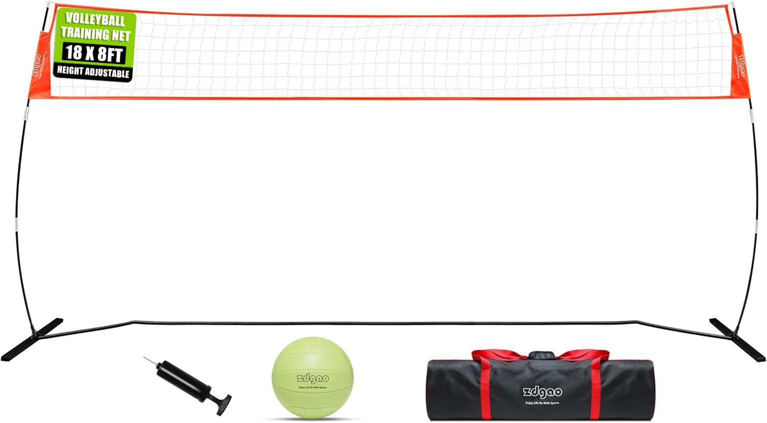 12FT/18FT Portable Volleyball Training Net for Hitting or Serving Drills, Outdoor & Indoor Freestanding Practice Net With Height Adjustable, Carry Bag