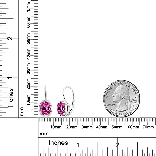 Gem Stone King 4.80 Cttw Pink Created Sapphire Dangle Earrings For Women | 925 Sterling Silver | Oval 9X7MM2