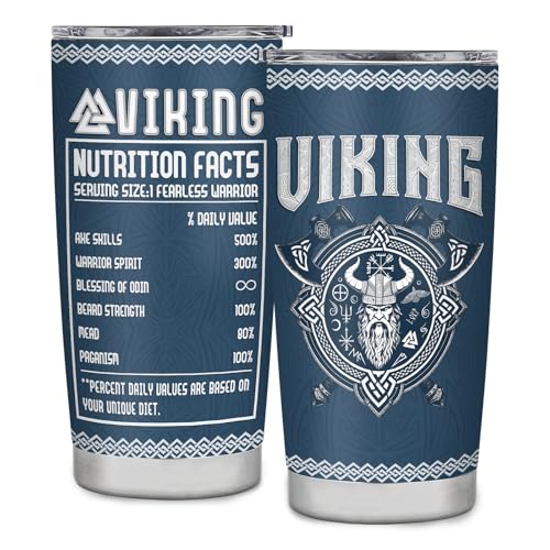 Viking Gifts for Men, Cool Gifts for Viking Culture Lovers, 20oz Cup Tumbler Gift for Dad Husband Him Birthday Christmas