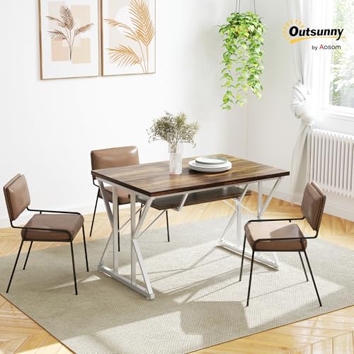 HOMCOM 47"-63" Expandable Dining Table for 4-6 People, Farmhouse Dinner Table with Heavy Duty Metal Trestle Base, Rectangle Kitchen Desk, Distressed Brown - Image 3