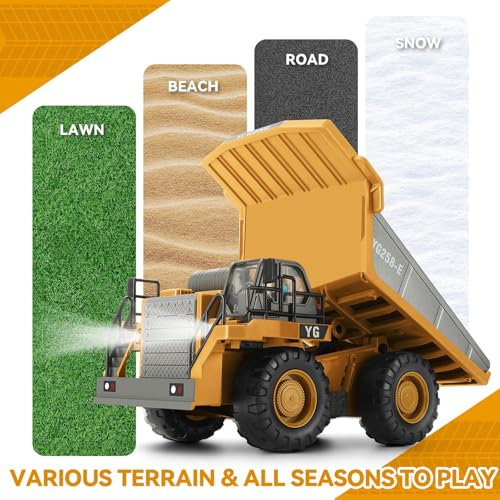 KIZJORYA Ferngesteuerter Muldenkipper, Ferngesteuertes Baufahrzeug für Kinder mit 9-Kanal-Metallbett-Lichtton, Transport-LKW-Spielzeug, Geschenk für Jungen Mädchen von 4–12