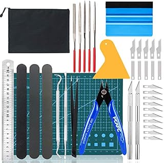 39 pec DIY Craft Tool Set |Gundam Model Tools Kit| Weeding Plotter Accessories |Tweezers Spatula + A5 Craft Mat Pliers Sanding Sticks Metal File Set for Model Building Repairing Cameos (38pcs)
