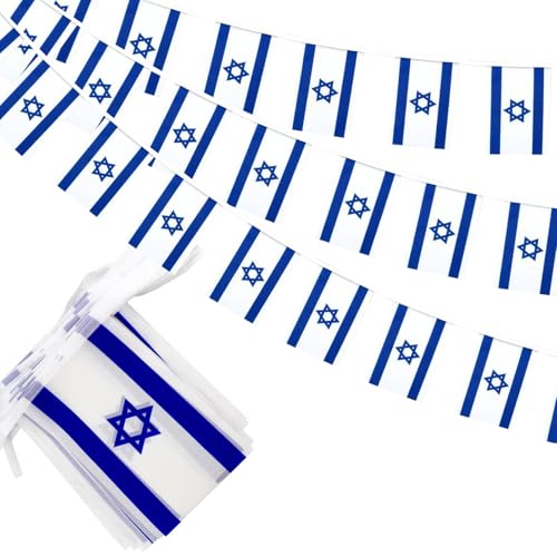 Image of Israel Flags Israeli String Flag Banners for Patriotic Events Independence Day Sports Bars Inside Outside Decorations 33 Feet 30 Flags