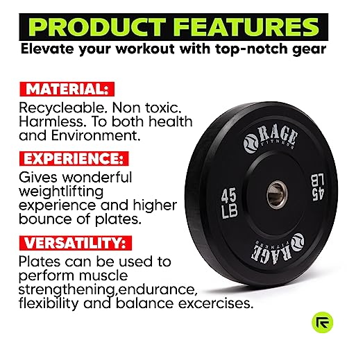 Rage Fitness Olympic Bumper Plate (10Lb, 15Lb, 25Lb, 35Lb, 45Lb - Sold Individually), Rubber Formula With Steel Insert, Strength Training, Bench Press, Squats, Powerlifting, Weight Training, Home Gym #TOP3