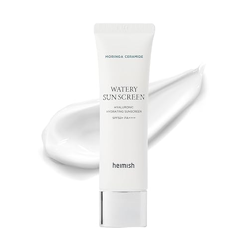 HEIMISH Moringa Ceramide Hyaluronic Hydrating Watery Sunscreen - Hidratante facial SPF SPF 50, protector solar diario para cara, amplio espectro SPF