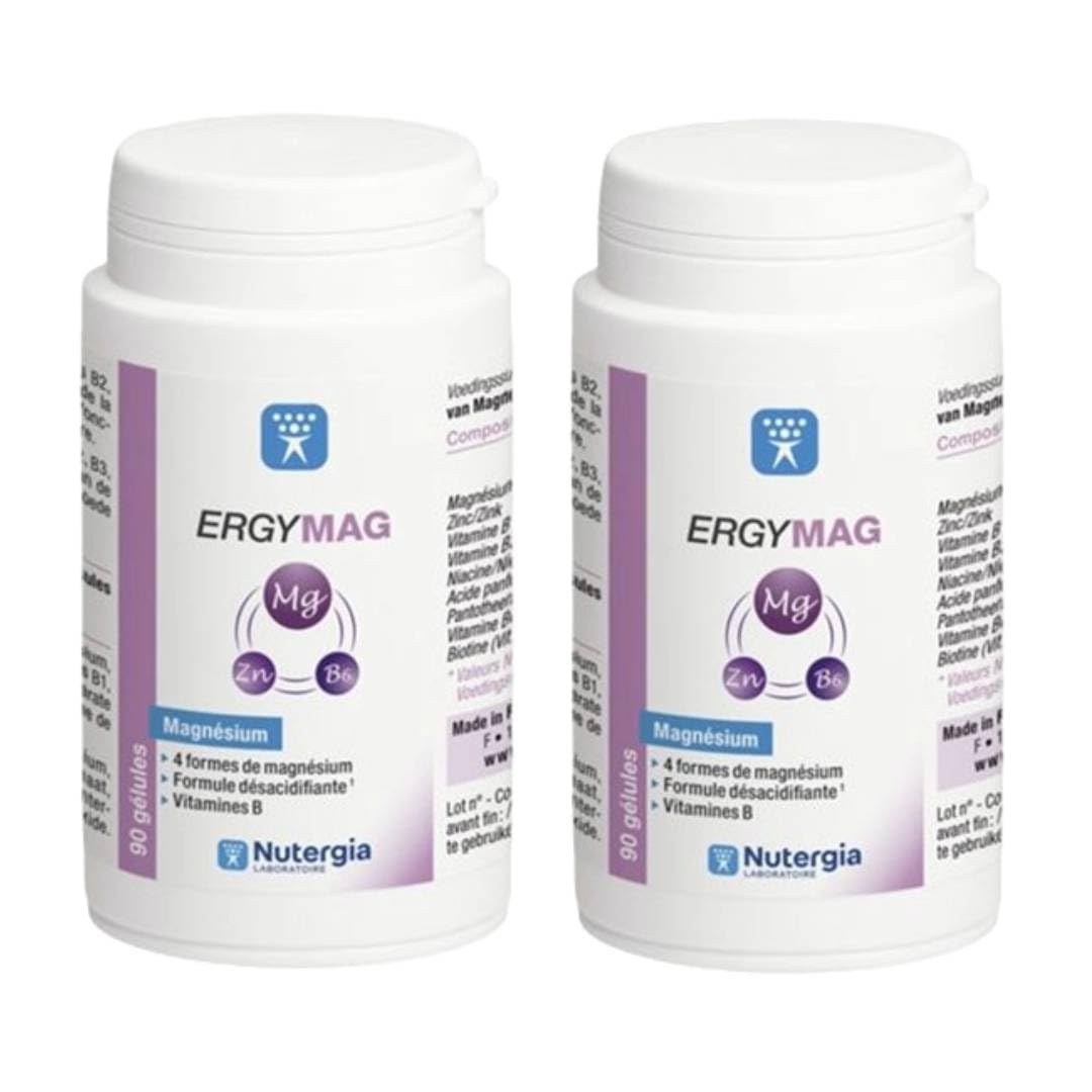 Pack 2x Ergy Mag 90 Cápsulas - Total 180 cápsulas | Nutergia | Complemento Alimenticio con Magnesio, Zinc, Vitamina B y Taurina | Equilibrio Nervioso y Muscular