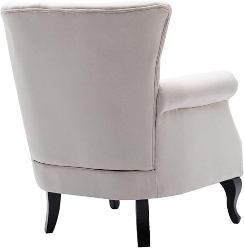 Miniatura 44 de Kmax Silla de club de terciopelo con diseño de trono copetudo de mediados de siglo, asiento acolchado, patas de madera, para el hogar, club, Tela