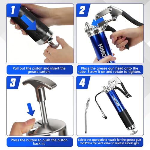 HIMOMO Fettpresse Für Schmiernippel, Fettpresse 6000-7000 Psi, Mit G Coupler Für Schmiernippel, 3 Flexible Schlauch, Anschluss Nippel Und Fettnadeldüse,Für 400cc Fettkartusche (34 TLG)