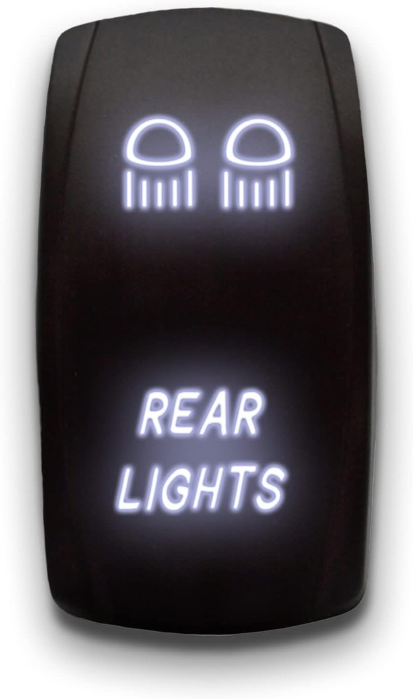Rear Lights (2) - White - Laser Etched 5-Pin Double Pole Single Throw Maintained ON-Off DPST Toggle Switch 20A 12V