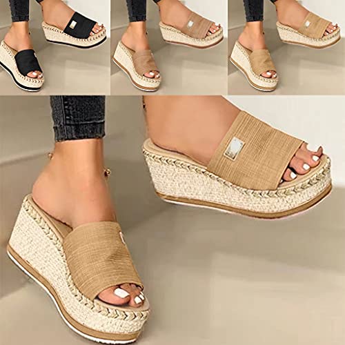 Women's Platform & Wedge Sandals Women's Wedge Sandals Platform, Ankle Strap Wedge Sandals Open Toe Casual Summer Straw Woven Classic Wedge Sandals #TOP2