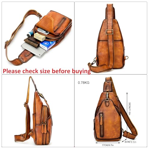Image of NIUCUNZH Genuine Leather Crossbody Sling Bag Handmade Classic Vintage Shoulder purse daypack Backpack