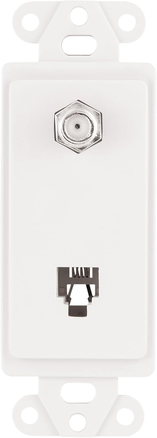 Eaton 3562W-L Decorator Mounting Strap Insert with 4-Conductor Telephone Jack and Coaxial Adapter, White
