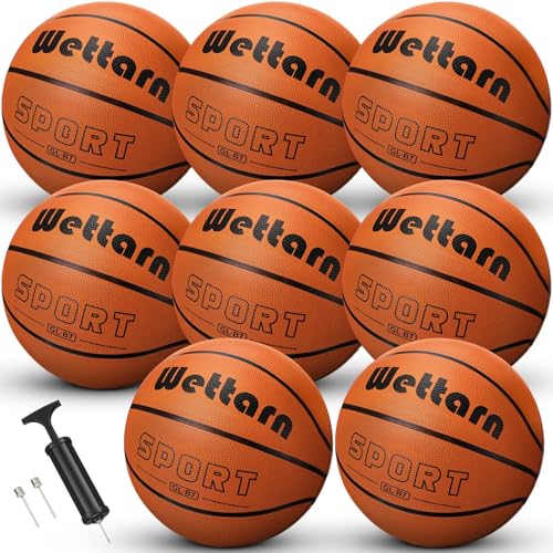 Wettarn 4 Pack Rubber Training Basketball with Pump Size 7, 29.5 Inch Street Ball Made for Teens...