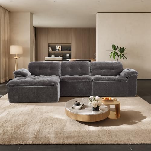Image of 118 inch Oversized Modular Sectional Sofa, Large Modern Cloud Sectional Couch with Ottoman, Chenille 4 Seat Sofa Set, L-Shape Couch for Living Room, Apartments, No Assembly Required, Grey