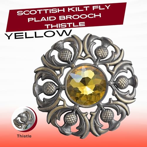Image of Luxurious Scottish Kilt Fly Plaid Brooch - Premium Thistle Design Adorned with Sparkling Stones, Handcrafted Tartan Sash Pin, Luxurious Accessory for Women's Highland Dress