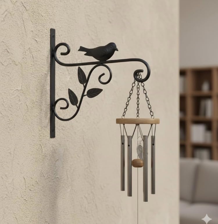 Decorative Wall Bracket with Bird Design, Metal L-Angle Heavy Duty Plant Hanger for Flower Pots, Wind Chimes, Lanterns, Black, 1 Piece-image-34