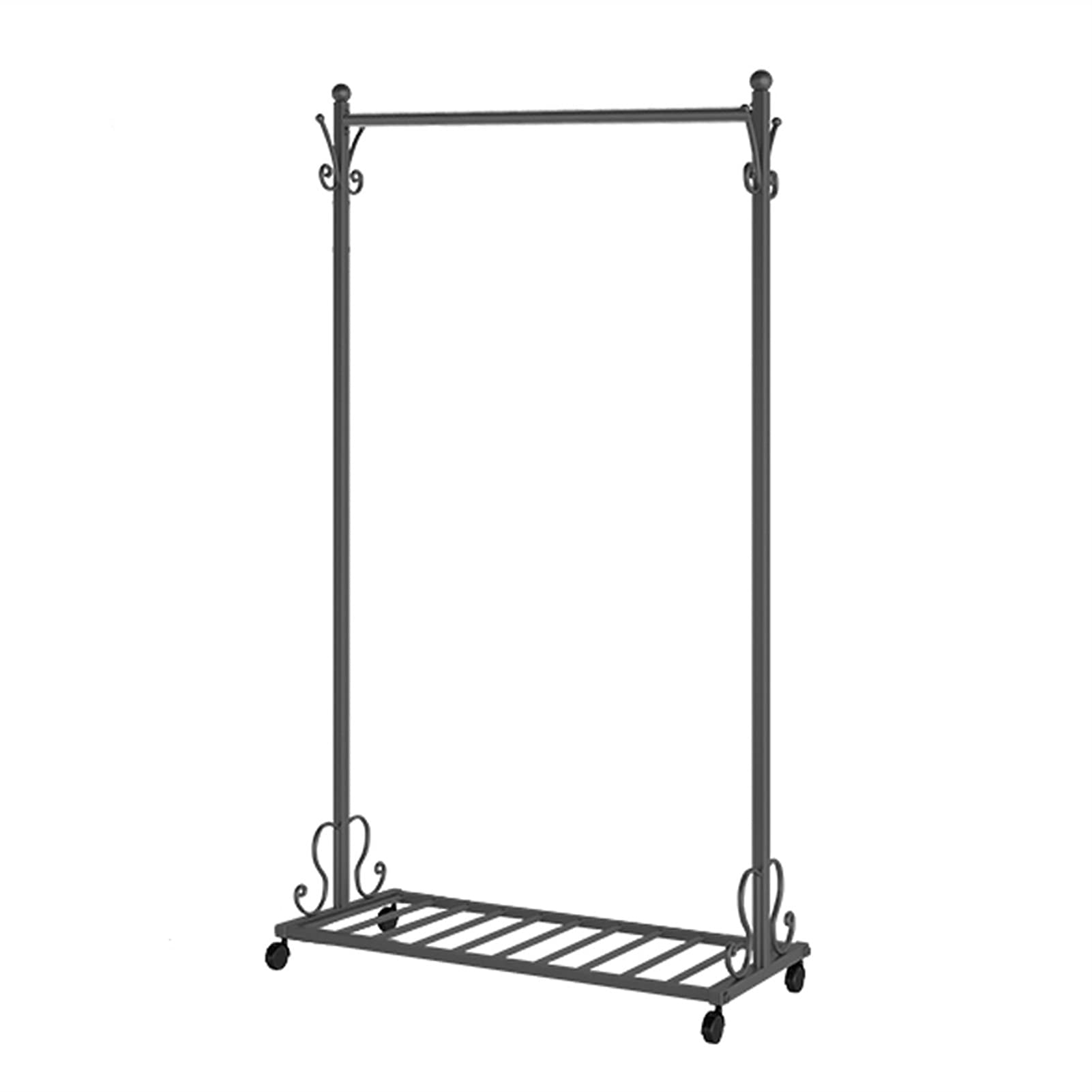 YNBSHGAA Clothes Rail with Storage Shelf and Lockable Casters, 25mm Garment Rack with Hanging Hooks, Heavy Duty Clothing Stand, 100cm,Black-80cm