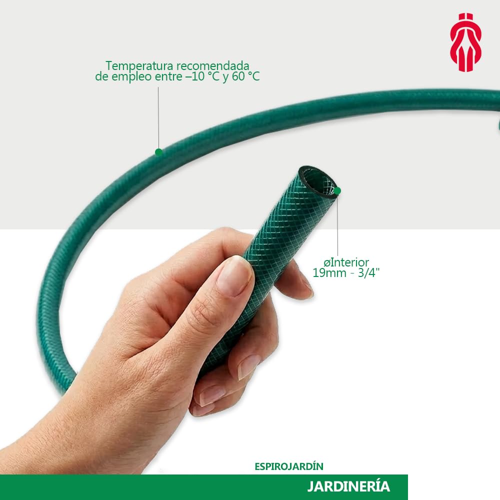 ESPIROFLEX Manguera de Jardín 25 metros de PVC 3/4" para Riegos Domésticos | Manguera de Agua Elástica y Flexible Reforzada con Malla de Poliéster | Modelo Espirojardín