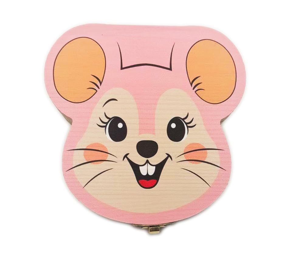 Pandiui23 Caja dientes de leche, Ratoncito Perez para almacenamiento dientes (Rosa)