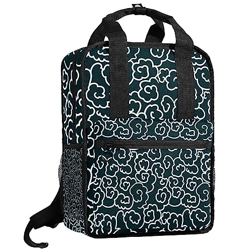 Sac à dos pour garçon vert aux motifs de nuages chinois 35.5x26x12 cm