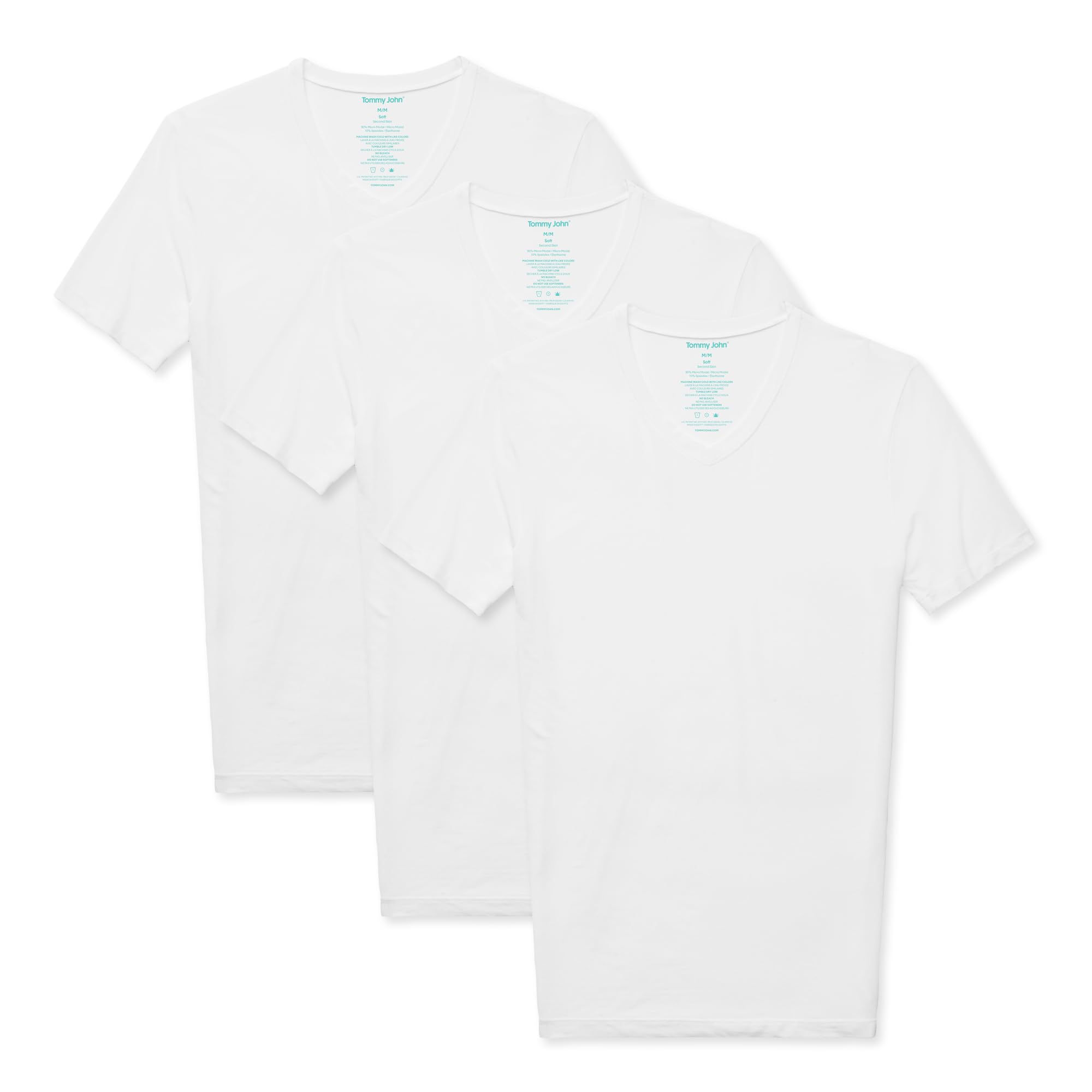 Tommy John Men's High V Neck Undershirt, Second Skin Fabric, Slim Fit T-Shirt with Stay Tuck Design